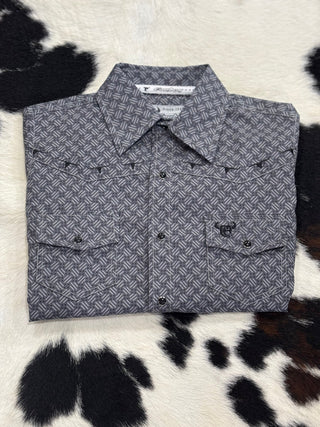 Cowboy Hardware Youth Boys Geo Morse Short Sleeve Print Snap Shirt Charcoal - Cowboy SwaggerCowboy Hardware Youth Boys Geo Morse Short Sleeve Print Snap Shirt Charcoal