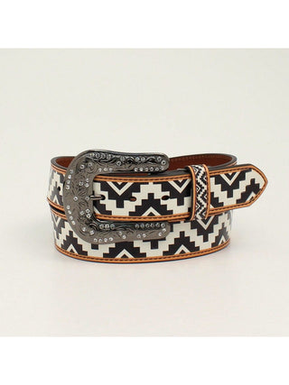 Cowboy Swagger Angel Ranch Zig Zag Diamond Ladies Belt Black and Whits