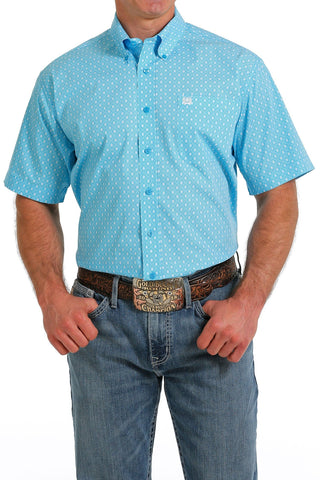 Cowboy Swagger Cinch Short Sleeve Turquoise Print Western Shirt