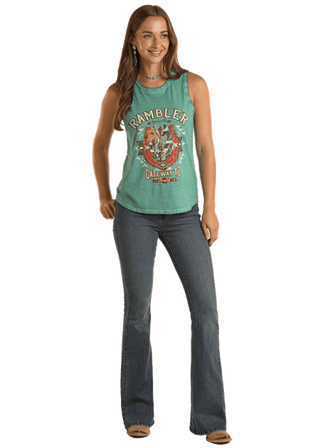 Cowboy Swagger Panhandle Women's Garment Dye Graphic Tank Turquoise