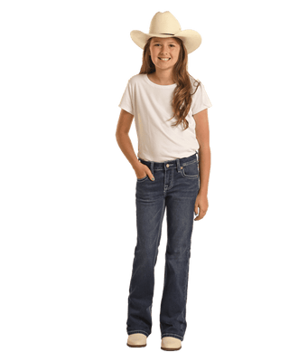 Cowboy Swagger Rock and Roll Girls Dark Vintage Aztec Embossed Mid Rise Bootcut