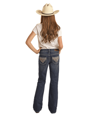 Cowboy Swagger Rock and Roll Girls Dark Vintage Aztec Embossed Mid Rise Bootcut