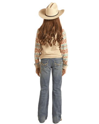 Cowboy Swagger Rock and Roll Girls Medium Vintage Cowhide Applique Mid Rise Bootcut