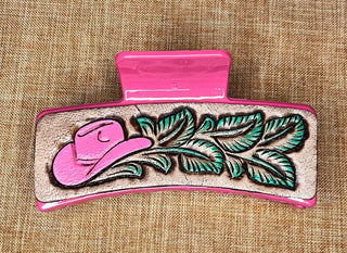 Cowboy Swagger Accesories Tooled Leather Claw Clip Pink Cowboy Hat