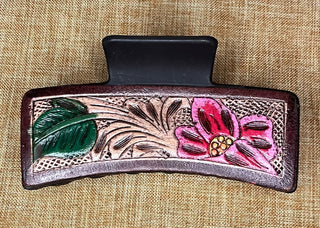 Cowboy Swagger Accesories Tooled Leather Claw Clip Pink Flower