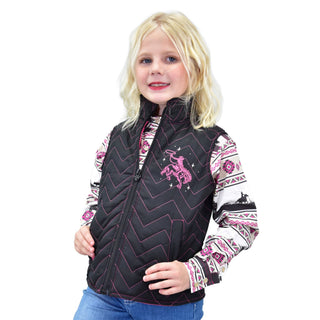 Cowgirl Hardware Girls’ Buckin Boots Black Quilted Vest - Cowboy SwaggerCowgirl Hardware Girls’ Buckin Boots Black Quilted VestGirls