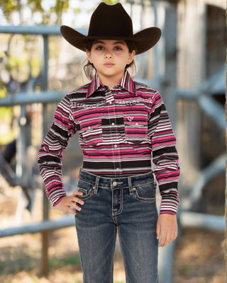 Cowgirl Hardware Girls’ Serape Striped Western Shirt (425571 - 155 - K) - Cowboy SwaggerCowgirl Hardware Girls’ Serape Striped Western Shirt (425571 - 155 - K)