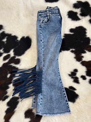Cowgirl Hardware Side Fringe Flare Light Wash Jean - Cowboy SwaggerCowgirl Hardware Side Fringe Flare Light Wash Jean
