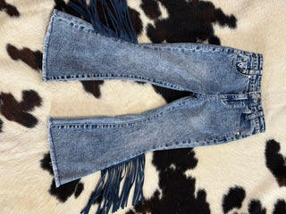 Cowgirl Hardware Side Fringe Flare Light Wash Jean - Cowboy SwaggerCowgirl Hardware Side Fringe Flare Light Wash Jean