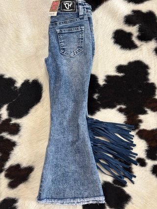 Cowgirl Hardware Side Fringe Flare Light Wash Jean - Cowboy SwaggerCowgirl Hardware Side Fringe Flare Light Wash Jean