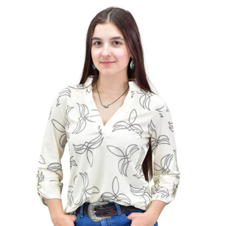 Cowgirl Hardware Women’s Off White Boot Stitch 3/4 Sleeve Hi-Lo Tunic Top - Cowboy SwaggerCowgirl Hardware Women’s Off White Boot Stitch 3/4 Sleeve Hi-Lo Tunic TopWomen's Tops