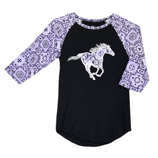 Cowgirl Hardware Youth Wild Horse Raglan Tee Lilac Print - Cowboy SwaggerCowgirl Hardware Youth Wild Horse Raglan Tee Lilac Print