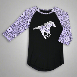Cowgirl Hardware Youth Wild Horse Raglan Tee Lilac Print - Cowboy SwaggerCowgirl Hardware Youth Wild Horse Raglan Tee Lilac Print