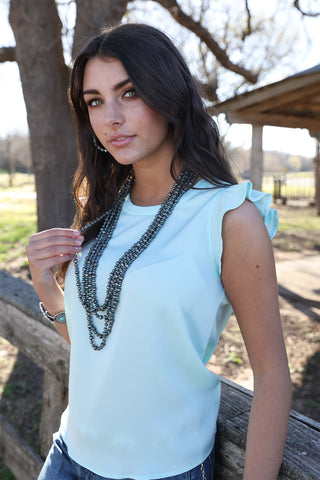 Cruel Denim Women’s Light Blue Ruffle Sleeve Blouse - Cowboy SwaggerCruel Denim Women’s Light Blue Ruffle Sleeve Blouse