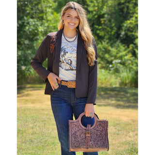 Cruel Girl Womens Brown Boot Stitch Blazer - Cowboy SwaggerCruel Girl Womens Brown Boot Stitch Blazer