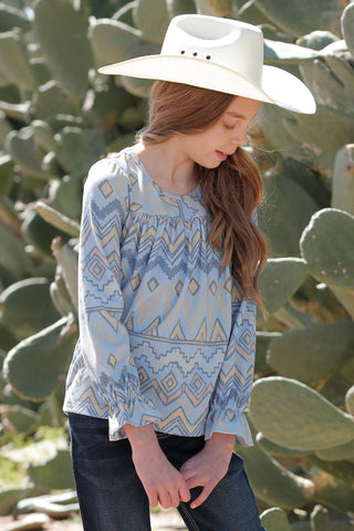 Cruel Girls Aztec Print Knit Blouse Light Blue - Cowboy SwaggerCruel Girls Aztec Print Knit Blouse Light BlueGirls