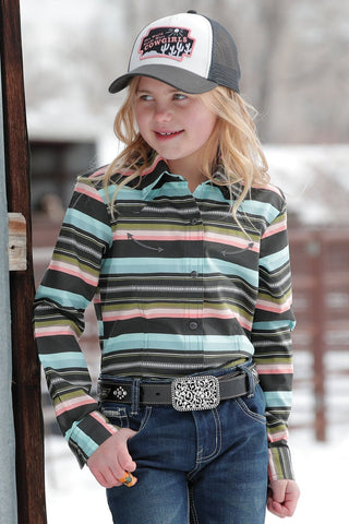 Cruel Girl’s Blanket Stripe Button - Down Western - Black/Turquoise - Cowboy SwaggerCruel Girl’s Blanket Stripe Button - Down Western - Black/TurquoiseGirls