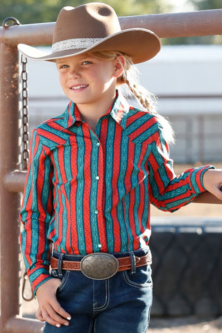 Cruel Girls Coral & Turquoise Rhinestone Snap Shirt - Cowboy SwaggerCruel Girls Coral & Turquoise Rhinestone Snap Shirt