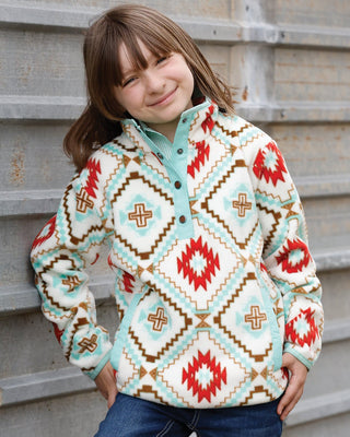Cruel Girls’ Cream & Mint Aztec Fleece Pullover - Cowboy SwaggerCruel Girls’ Cream & Mint Aztec Fleece PulloverGirls