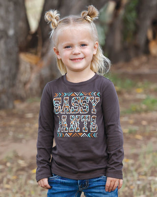 Cruel Toddler Girls’ Brown Sassy Pants Long Sleeve Western Top - Cowboy SwaggerCruel Toddler Girls’ Brown Sassy Pants Long Sleeve Western TopGirls