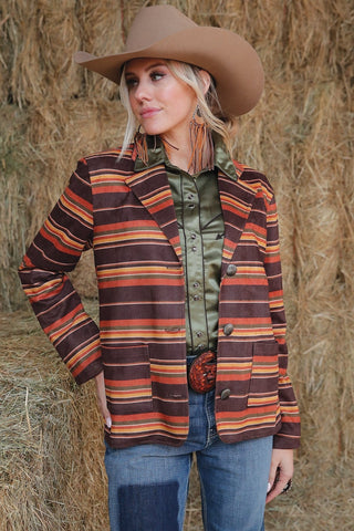 Cruel Women's Boyfriend Fit Stripe Blazer Brown/Yellow/Orange - Cowboy SwaggerCruel Women's Boyfriend Fit Stripe Blazer Brown/Yellow/OrangeShirts & Tops