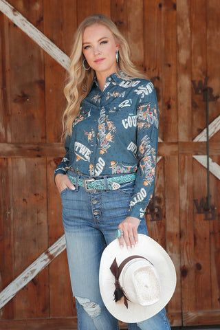 Cruel Women’s Navy Long Sleeve Snap Shirt – Western Style CTW7343009 - Cowboy SwaggerCruel Women’s Navy Long Sleeve Snap Shirt – Western Style CTW7343009Shirts & Tops