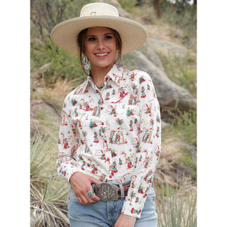 Cruel Womens Western Print LS Red Snap Shirt - Cowboy SwaggerCruel Womens Western Print LS Red Snap Shirt
