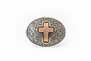 Crumrine Rose Gold Cross Western Belt Buckle Silver - Cowboy SwaggerCrumrine Rose Gold Cross Western Belt Buckle Silver