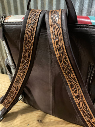 Custom Western Cowboy Sunrise Backpack – Hand - Painted Leather Flap with Hair - On Hide and Tooled Straps - Cowboy SwaggerCustom Western Cowboy Sunrise Backpack – Hand - Painted Leather Flap with Hair - On Hide and Tooled Straps