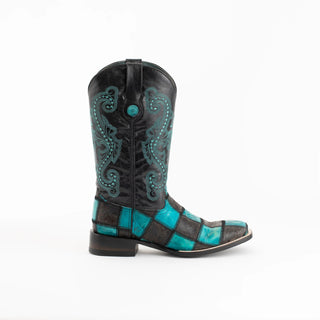 Ferrini Women's Patchwork Western Boot Black/Teal - Cowboy SwaggerFerrini Women's Patchwork Western Boot Black/TealBoots