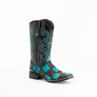 Ferrini Women's Patchwork Western Boot Black/Teal - Cowboy SwaggerFerrini Women's Patchwork Western Boot Black/TealBoots