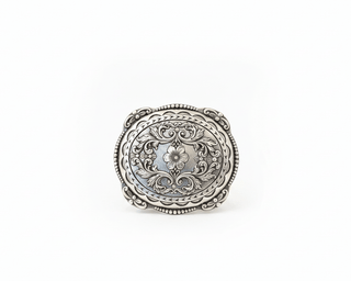 Floral Crystal Western Belt Buckle – Engraved Silver Oval - Cowboy SwaggerFloral Crystal Western Belt Buckle – Engraved Silver OvalBuckle