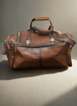 Genuine Leather Saddle Duffle Bag – Western Travel Bag with Basket Weave Pockets - Cowboy SwaggerGenuine Leather Saddle Duffle Bag – Western Travel Bag with Basket Weave Pockets