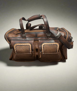 Genuine Leather Saddle Duffle Bag – Western Travel Bag with Basket Weave Pockets - Cowboy SwaggerGenuine Leather Saddle Duffle Bag – Western Travel Bag with Basket Weave Pockets