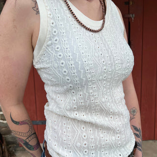 Knit Tank with Raised Design Natural White - Cowboy SwaggerKnit Tank with Raised Design Natural White