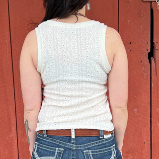 Knit Tank with Raised Design Natural White - Cowboy SwaggerKnit Tank with Raised Design Natural White