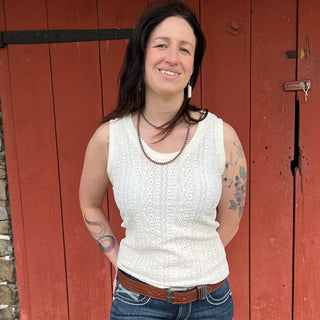 Knit Tank with Raised Design Natural White - Cowboy SwaggerKnit Tank with Raised Design Natural White