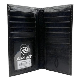 Men's Black Rodeo Wallet, Floral Tooled Leather Slim Fit, interior view