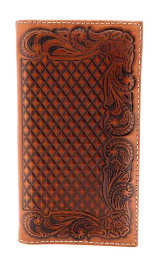 Men’s Rodeo Bi - Fold Wallet – Basket Weave & Floral Embossed Leather - Cowboy SwaggerMen’s Rodeo Bi - Fold Wallet – Basket Weave & Floral Embossed Leather