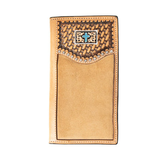 Men's Rodeo Wallet, Hand Tooled Leather with Turquoise Cross Concho, interior view