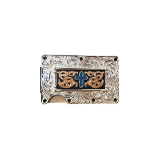 Metal Money Clip Turquoise Cross Engraved Utility Wallet - Cowboy SwaggerMetal Money Clip Turquoise Cross Engraved Utility WalletWallets & Money Clips