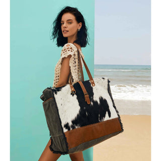 Myra Black & White Hair-On Hide Tooled Leather Western Tote Bag - Cowboy SwaggerMyra Black & White Hair-On Hide Tooled Leather Western Tote BagHandbags, Wallets & Cases