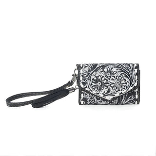 Myra Elise Hand Tooled Leather Wristlet Wallet – Dark Mist Black - Cowboy SwaggerMyra Elise Hand Tooled Leather Wristlet Wallet – Dark Mist BlackHandbags, Wallets & Cases