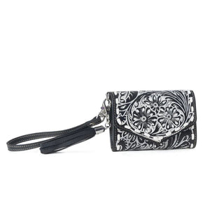 Myra Elise Hand Tooled Leather Wristlet Wallet – Dark Mist Black - Cowboy SwaggerMyra Elise Hand Tooled Leather Wristlet Wallet – Dark Mist BlackHandbags, Wallets & Cases