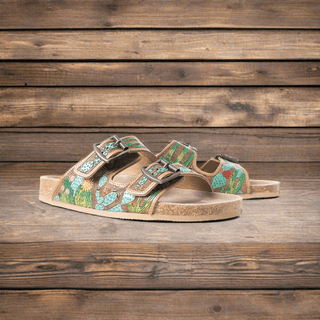 Myra Hand Tooled Falling Feather Sandals - Cowboy SwaggerMyra Hand Tooled Falling Feather Sandals