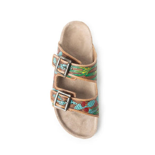 Myra Hand Tooled Falling Feather Sandals - Cowboy SwaggerMyra Hand Tooled Falling Feather Sandals