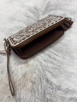 Myra Miss Western Wallet – Hand - Tooled Leather Women’s Wallet with Intricate Floral Scroll Design - Cowboy SwaggerMyra Miss Western Wallet – Hand - Tooled Leather Women’s Wallet with Intricate Floral Scroll Design