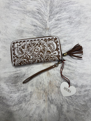 Myra Miss Western Wallet – Hand - Tooled Leather Women’s Wallet with Intricate Floral Scroll Design - Cowboy SwaggerMyra Miss Western Wallet – Hand - Tooled Leather Women’s Wallet with Intricate Floral Scroll Design