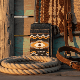 Myra Nava Indigo Boot Card Holder – Vintage Denim Aztec Print - Cowboy SwaggerMyra Nava Indigo Boot Card Holder – Vintage Denim Aztec Print