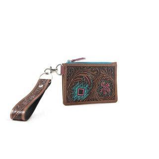 Myra Pride of Prickly Pears Credit Card Holder Pink and Turquoise tooled - Cowboy SwaggerMyra Pride of Prickly Pears Credit Card Holder Pink and Turquoise tooled